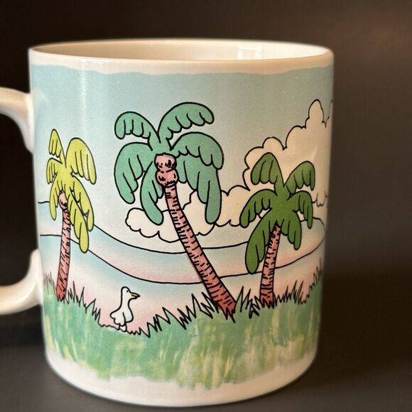 Russ Berrie &Co. Get Well Soon Mug Cup Cartoon #8427 Beach/Hammock/PalmTrees VTG - Picture 3 of 9